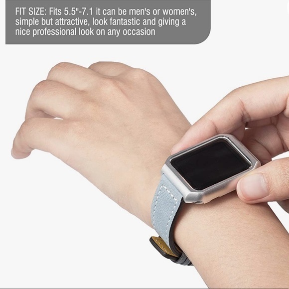 Unisex Leather Strap Replacement Band with Stainless Metal Clasp for Apple Watch - Picture 2 of 11